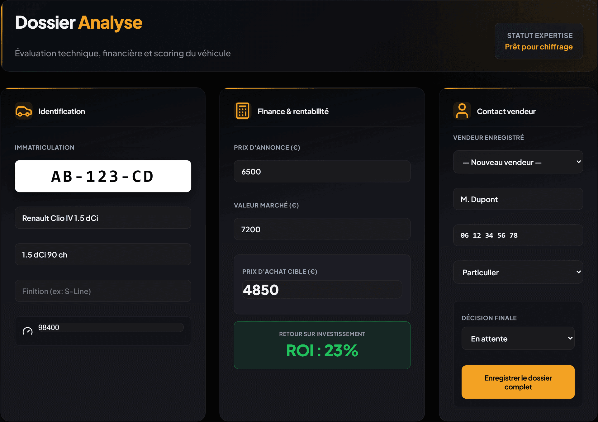 NegoDesk — analyse de marge véhicule avant achat